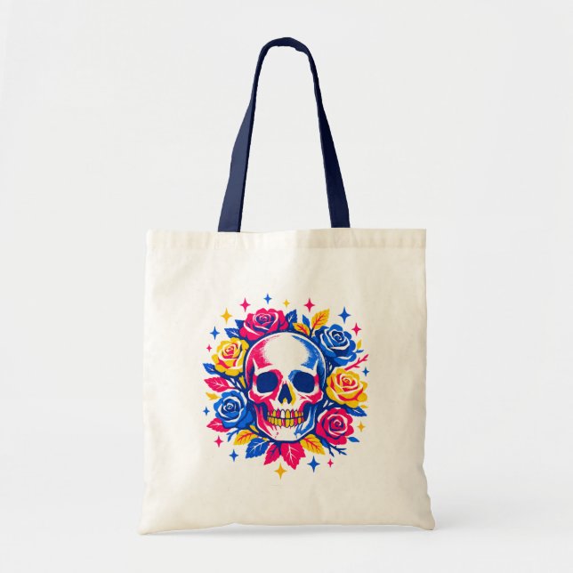 Totenkopf und Blumen Tragetasche (Vorne)