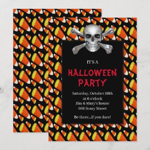 Totenkopf und gekreuzte Knochen Candy Corn Hallowe Einladung