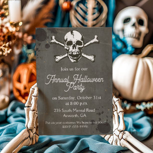 Totenkopf und gekreuzte Knochen Grunge Halloween-P Einladung