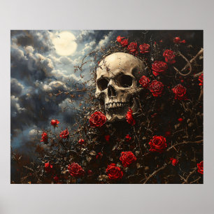 Totenkopf und karmesinrote Rosen Poster