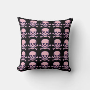 Totenkopf und Knochen rosa schwarzer Wurfkissen Kissen