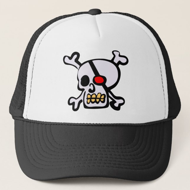 Totenkopf und Knochen Truckerkappe (Vorderseite)