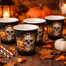 Totenkopf und Kürbis Pappbecher