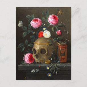 Totenkopf und Rosen Postkarte