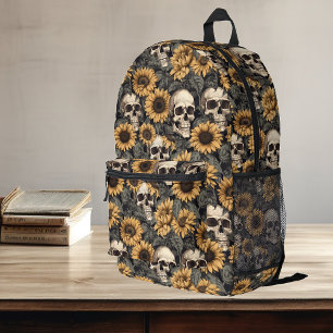 Totenkopf- und Sonnenblumenmuster Bedruckter Rucksack
