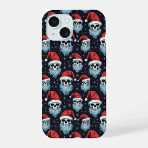 Totenkopf-Weihnachtsmann-Gothik-Weihnachten-Blauer iPhone 15 Hülle