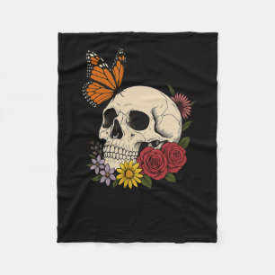 Totenköpfe Monarch Schmetterling Blumen Halloween Fleecedecke