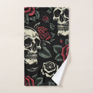 Totenköpfe & Rote Rosen Gothic-Blumen Badhandtuch Set