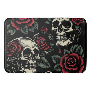 Totenköpfe & Rote Rosen Gothic Floral Badematte
