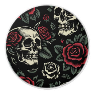 Totenköpfe & Rote Rosen Gothic Floral  Keramikknauf