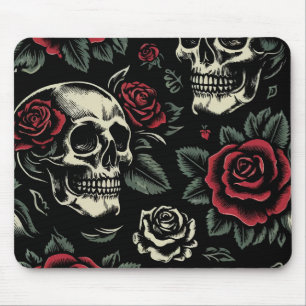 Totenköpfe & Rote Rosen Gothic Floral Mousepad
