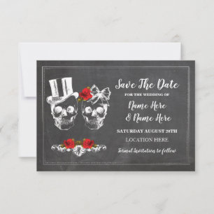 Totenköpfe Save The Date Rustikale Rosen Karte