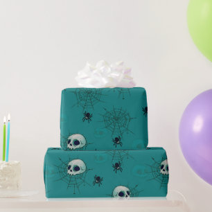Totenköpfe Spinnen Spinnennetze Grüne Halloween Geschenkpapier