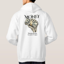 Totenmaskenhand hält Grafikdesign für Bargeld