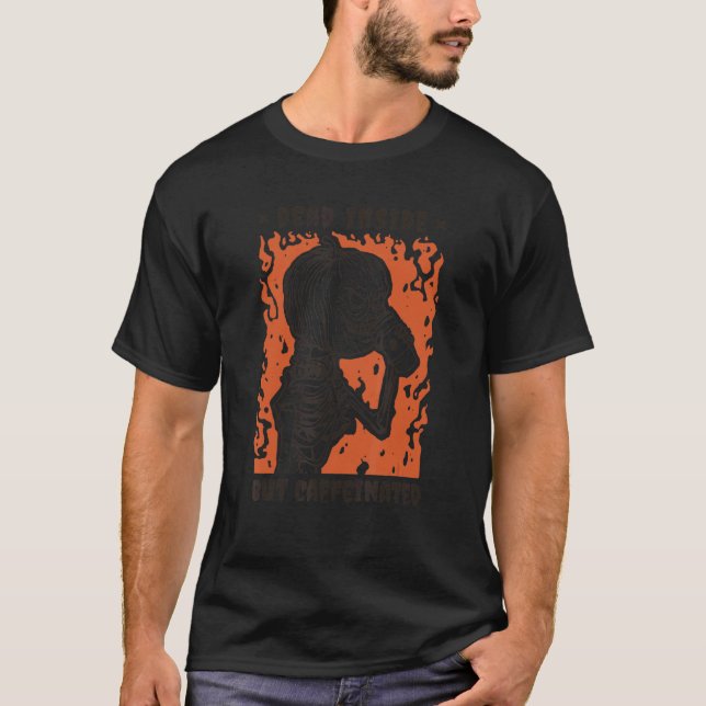 Toter, aber koffeinierter Pumpkin Skelettkopf T-Shirt (Vorderseite)