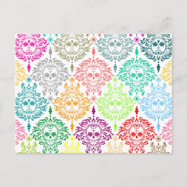 Toter Damast - Chic Sugar Skull Postcard Postkarte (Vorderseite)