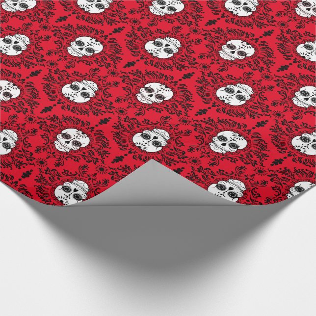 Toter Damast - schickes Zuckerschädel-Packpapier Geschenkpapier (Ecke)