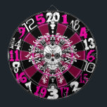 Toter Damast- violetter u. schwarzer Dartscheibe<br><div class="desc">Dieser Spaß Dartboard kennzeichnet eine verrückte Mischung der Typografie in den Schatten von tiefviolettem und von Schwarzem mit einem Tag des toten Zuckerschädels für eine wirklich EINZIGARTIGE gespenstische Art. Vervollkommnen Sie für Ihr Zuhause,  Bar oder Schlafsaal - auch groß für Halloween</div>