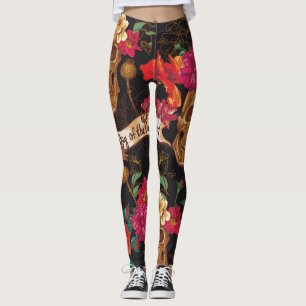 Toter Hintergrund der Schädelhaufen Blume Leggings