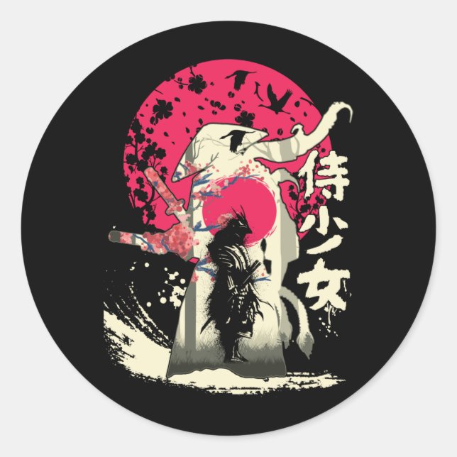 Toter japanischer Samurai-Krieger Japan Schwertbea Runder Aufkleber (Vorderseite)