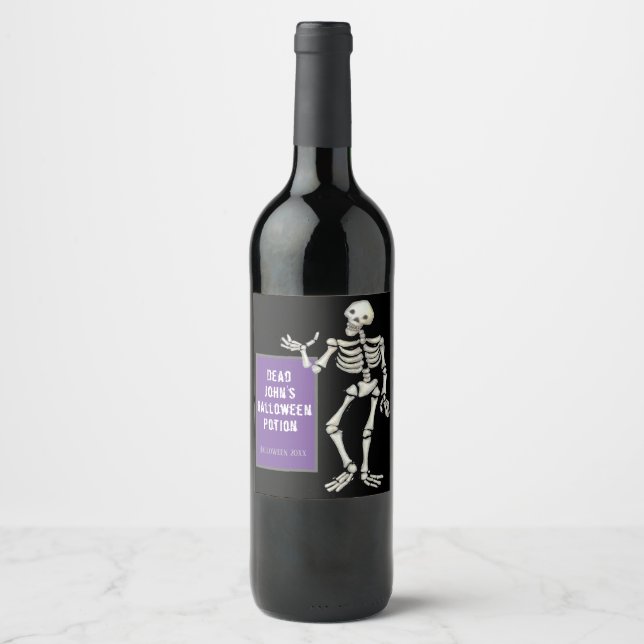Toter John Halloween-Potion, Skeletton-Party Weinetikett (Vorderseite)