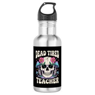 Toter müder Lehrer Totenkopf Pilz Halloween Grafik Edelstahlflasche