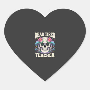 Toter müder Lehrer Totenkopf Pilz Halloween-Grafik Herz-Aufkleber