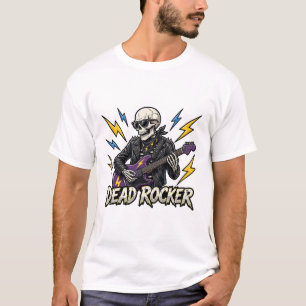 Toter Rocker-Skelett Gitarre Halloween Kunst T-Shirt
