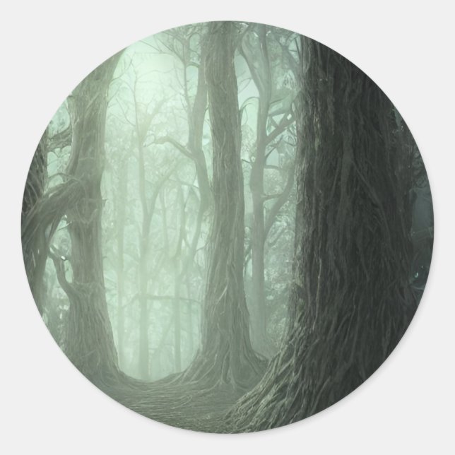 Toter Wald - Nebelwald Bäume gruselige Landschaft Runder Aufkleber (Vorderseite)