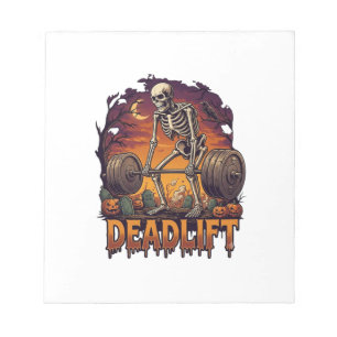Toterheben Skelett Hantel Halloween Kürbisse Grab Notizblock