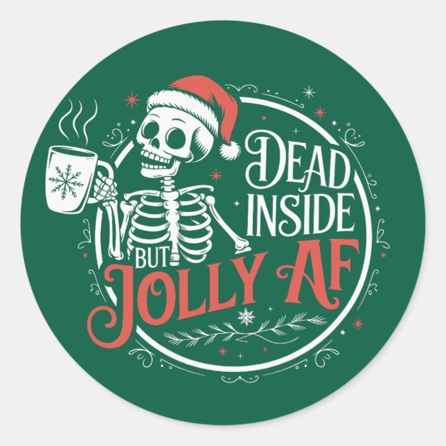 Totes Innen, aber Jolly Af Skull Weihnachtsmann Xm Runder Aufkleber (Vorderseite)