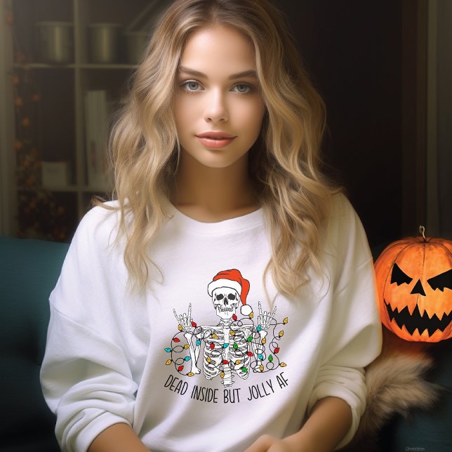 Totes Inside Aber Jolly AF Skeleton Santa lustig Sweatshirt (Von Creator hochgeladen)