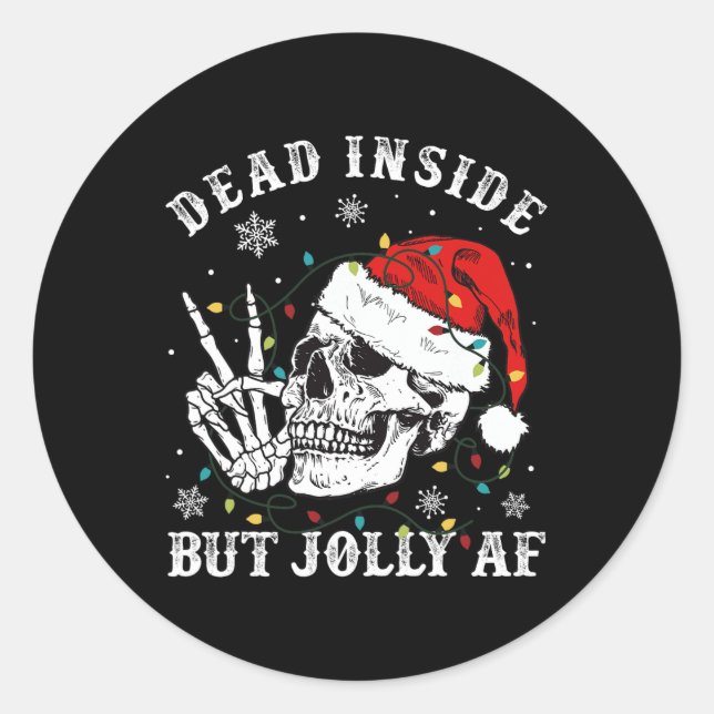 Totes Inside Aber Jolly AF Skeleton Weihnachten Runder Aufkleber (Vorderseite)