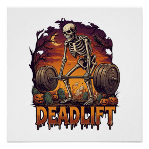 Totes Skelett Hantel Halloween Kürbisse Grab Poster