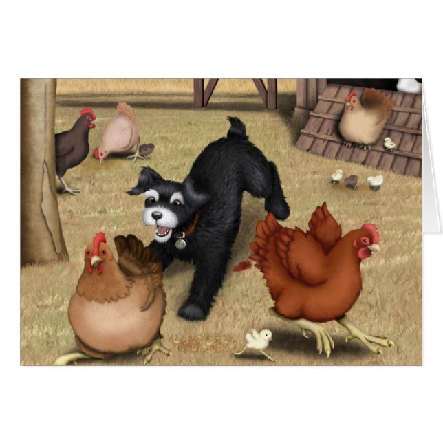 Toto chassant des poulets dans la cour (Devant Horizontal)