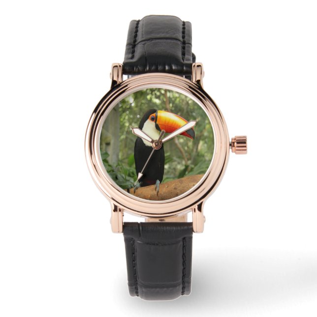 Toucan am Baumzweig Armbanduhr (Vorderseite)