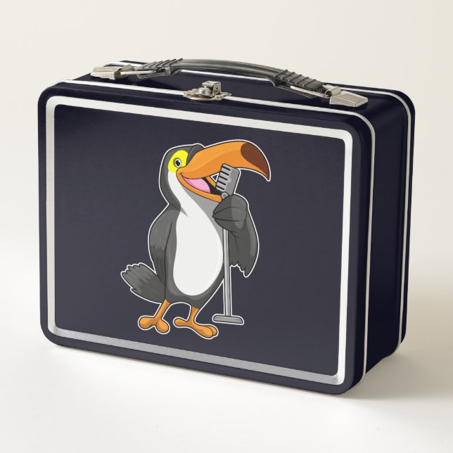 Toucan bei Musik mit Mikrofon Metall Brotdose (Vorderseite)