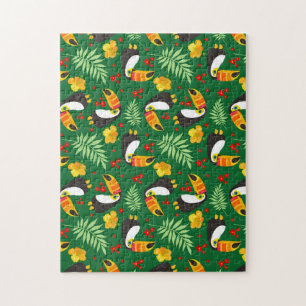 Toucan Bird Green Blätter Orange Red Blume