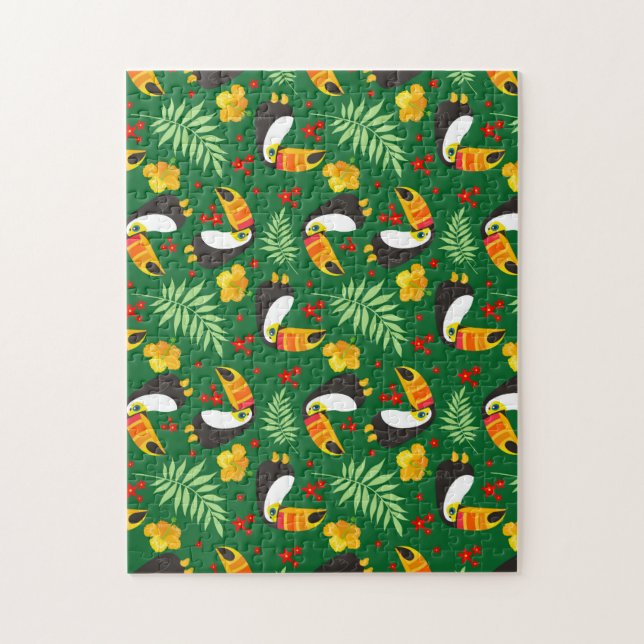 Toucan Bird Green Blätter Orange Red Blume (Vertikal)