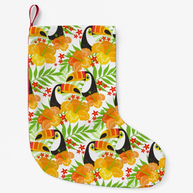 Toucan Bird Orange Flowers Green Leaves Tropical Kleiner Weihnachtsstrumpf (Vorderseite)