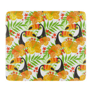 Toucan Bird Orange Flowers Green Leaves Tropical Schneidebrett