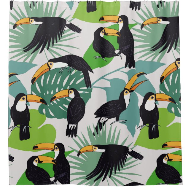 Toucan Bird: Palm Blätter Pattern Duschvorhang (Vorderseite)