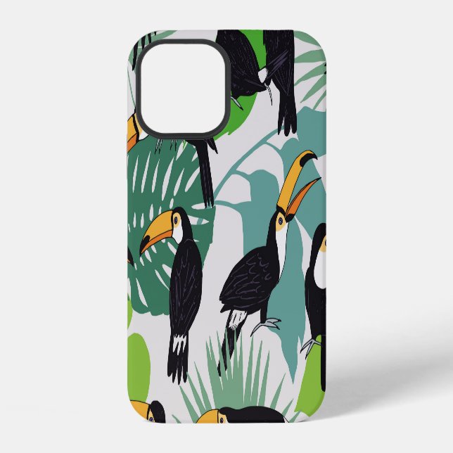 Toucan Bird: Palm Blätter Pattern iPhone 12 Hülle (Rückseite)