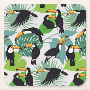 Toucan Bird: Palm Blätter Pattern Rechteckiger Pappuntersetzer