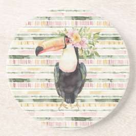Toucan Bird Pink Green Stripes Getränkeuntersetzer