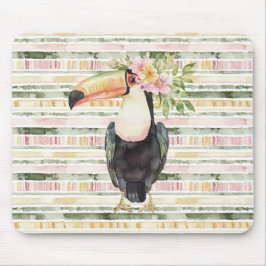 Toucan Bird Pink Green Stripes Mousepad