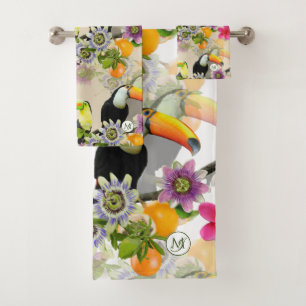 Toucan Birds, Passion Blume, Plumeria Tropical Badhandtuch Set