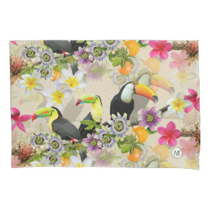 Toucan Birds, Passion Blume, Plumeria Tropical P Kissenbezug