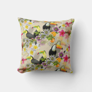 Toucan Birds, Passion Blume, Plumeria Tropical T Kissen
