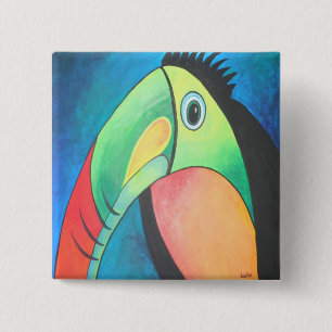 Toucan Childlike Cartoon Painting Button